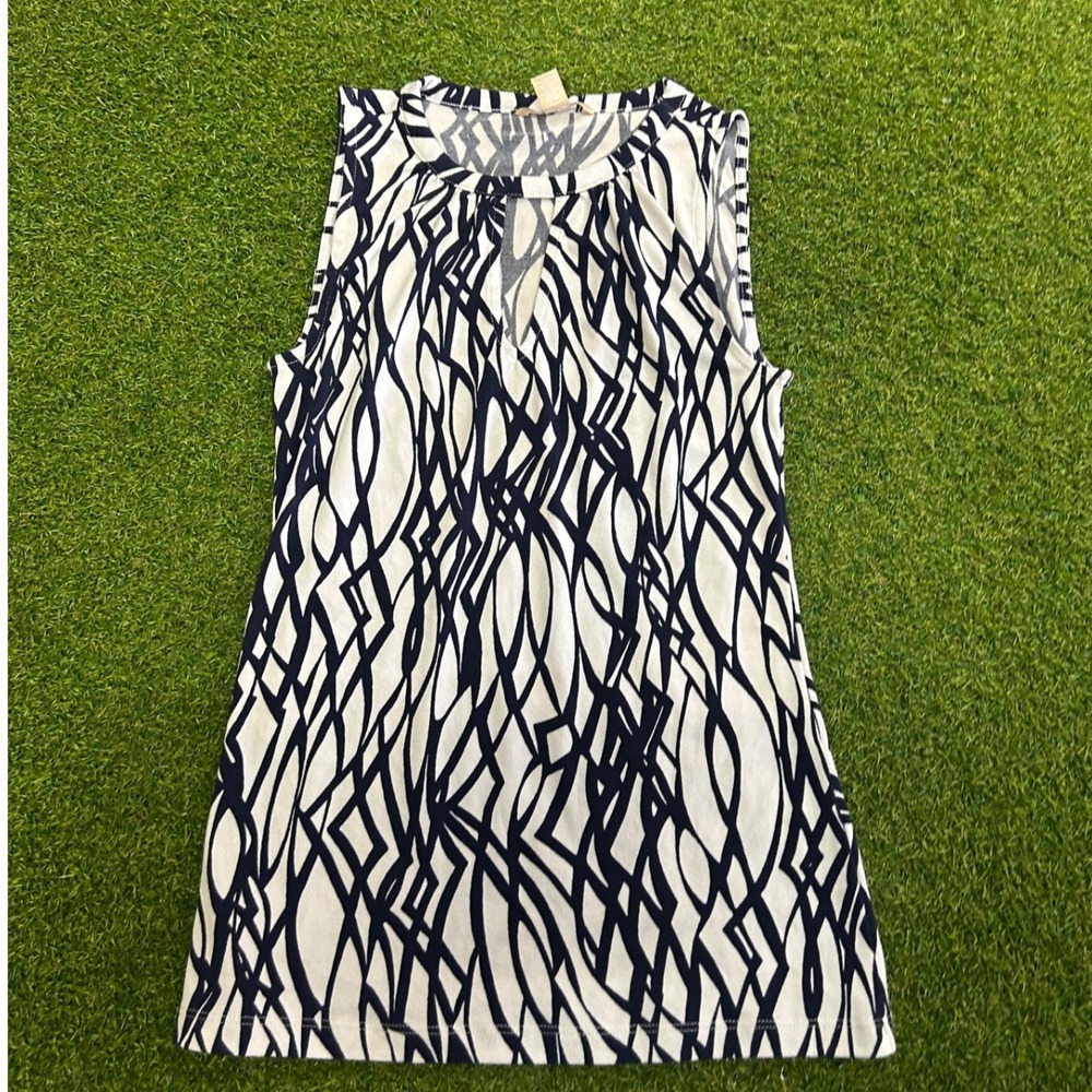 Banana Republic Navy White Geometric Abstract Keyhole Sleeveless Top XS